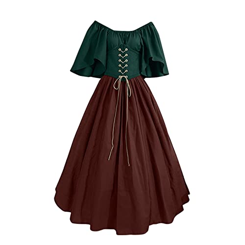 Dorjuli Altmodische Kleider Damen Vintage Retro Partykleid Mittelalter Abendkleid Tunikakleid mit Gürtel Gothic Halloween SpleißKleid Cosplay Dress Party Zauberer-Outfit Festlich Prinzessin Kleidung von Dorjuli