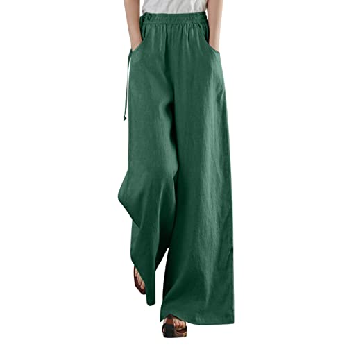 Dorjuli Baumwolle Leinenhose Damen Weite Beine Leichte Sommerhose Gesmokte Taille mit Knopfleiste High Waist Palazzohose Elegant Bequeme Lange Freizeithose Jogginghose Casual Pants Laufenhose von Dorjuli