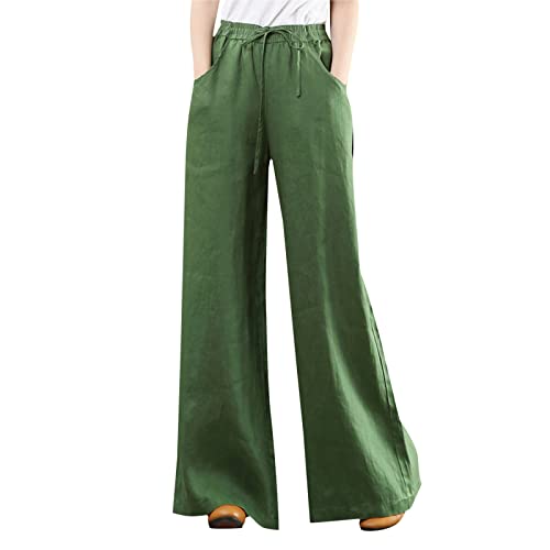 Dorjuli Baumwolle Leinenhose Damen Weite Beine Leichte Sommerhose Gesmokte Taille mit Knopfleiste High Waist Palazzohose Elegant Bequeme Lange Freizeithose Jogginghose Casual Pants Laufenhose von Dorjuli