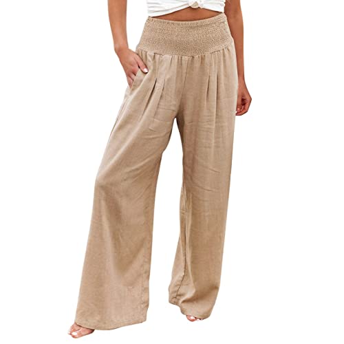 Dorjuli Damen Weite Leinenhose Sommer Vintage Leicht Lässige Stoffhose Caprihose High Waist Stoffhose Yoga Pants Outdoor Jogginghose Schlupfhose Große Größen Freiziethose Stoffhose Muttertagsgeschenk von Dorjuli