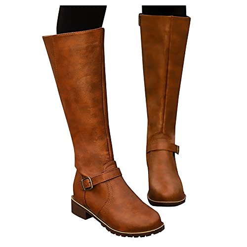 Dorjuli Hohe Stiefel Damen Mit Absatz Mit Riemen Verdickung Schneeboots Arbeitsschuhe Herbst Winter Thermostiefel Schnürboots Warme Winterschuhe von Dorjuli