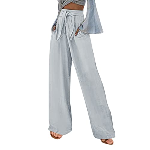 Dorjuli Leinenhose Damen Lang Weites Bein High Waist Sommerhose Elegant Stretch Bequem Stoff Leinen Hose Leicht Luftig Freiziethose Locker Schlupfhose Stoffhose Jogginghose Mit Taschen von Dorjuli