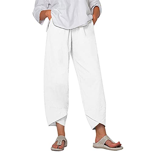 Dorjuli Sommer Leinenhose Damen Lose 7/8 Freizeithose Leichte Haremshose Einfarbig Bequem und Atmungsaktiv Hosen mit Taschen Casual Strandhose Bequeme Atmungsaktive Sommerhosen von Dorjuli