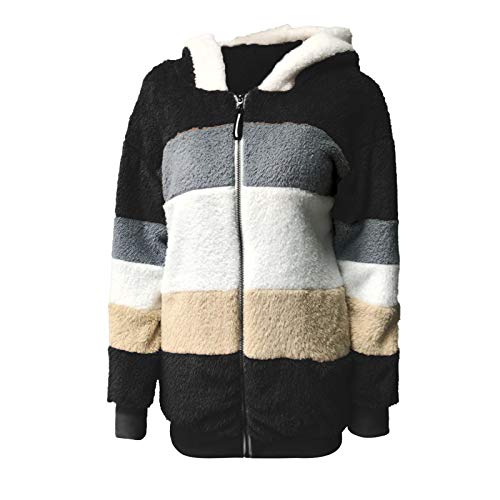 Dorjuli Teddy-Fleece Damen Plüsch Streifen Kapuzenpullover Oversize Super Warm Gemütlich Fleece Winterpullover Wintermantel Warm GefüTtert Winterjacke Sweatjacke Winter Mantel von Dorjuli