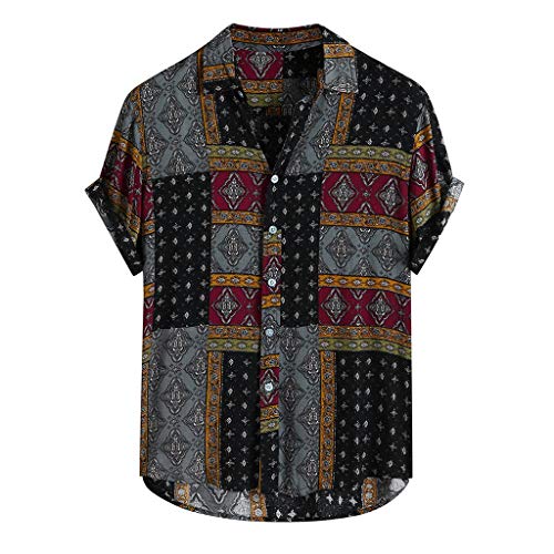 Dorjuli hawaii hemd männer Herren Kurzarm Bequem und Stilvoll Oversized mit Knopfleiste Hawaihemden Streetwear Sportshirt Roll-up Sleeve Sommeroberteil Beach Shirt für den Strandurlaub, C-rot, L von Dorjuli