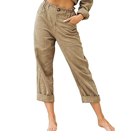 Hosen Damen Sommer Leinenhose Casual Basic Hose Einfarbig Loose Freizeithose Bequeme Strandhose Atmungsaktive Pants mit Taschen Bequeme Freizeithose Stoffhose Haushose Haremshose von Dorjuli