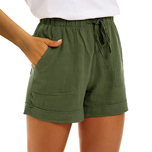 Sommer Kurz Hose Damen Lässige Hotpants Sommerhose mit Kordelzug Elastische Taille Gummiband Basic Kurze Hosen Blickdicht Sexy Strandshorts Party Shorts Damenshorts mit Taschen von Dorjuli