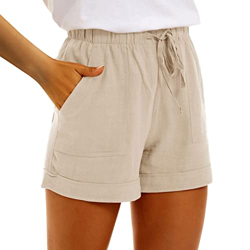 Sommer Kurz Hose Damen Lässige Hotpants Sommerhose mit Kordelzug Elastische Taille Gummiband Basic Kurze Hosen Blickdicht Sexy Strandshorts Party Shorts Damenshorts mit Taschen von Dorjuli