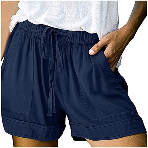 Sommer Kurz Hose Damen Lässige Hotpants Sommerhose mit Kordelzug Elastische Taille Gummiband Basic Kurze Hosen Blickdicht Strandshorts Party Shorts Sexy Damenshorts mit Taschen von Dorjuli