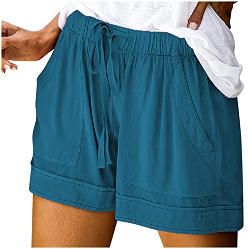 Sommer Kurz Hose Damen Lässige Hotpants Sommerhose mit Kordelzug Elastische Taille Gummiband Basic Kurze Hosen Blickdicht Strandshorts Party Shorts Sexy Damenshorts mit Taschen von Dorjuli