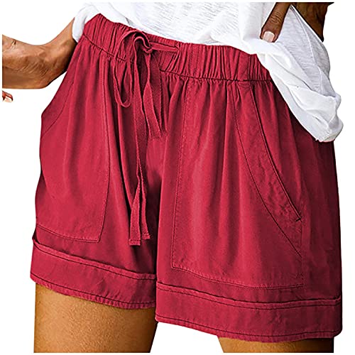 Sommer Kurz Hose Damen Lässige Hotpants Sommerhose mit Kordelzug Elastische Taille Gummiband Basic Kurze Hosen Blickdicht Strandshorts Party Shorts Sexy Damenshorts mit Taschen von Dorjuli