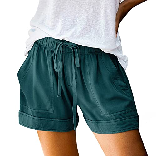 Sommer Kurz Hose Damen Lässige Hotpants Sommerhose mit Kordelzug Elastische Taille Gummiband Basic Kurze Hosen Blickdicht Strandshorts Party Shorts Sexy Damenshorts mit Taschen von Dorjuli