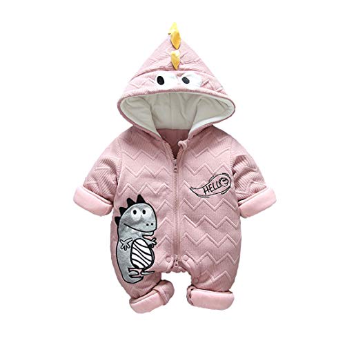 DorkasDE Baby Strampler Junge Mädchen Overall Jumpsuit Winter Babykleidung mit Kapuze (Größe 66 (Höhe 56-65cm), Rosa Monster) von DorkasDE