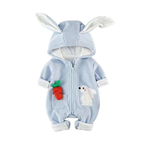 DorkasDE Baby Strampler Neugeborene Kleinkinder Strampleranzug Overall Cartoon Jumpsuit Babykleidung mit Doppelte Baumwolle Futter (Größe 73 (Höhe 63-68cm,Gewicht 7-8kg), Blau Hase) von DorkasDE