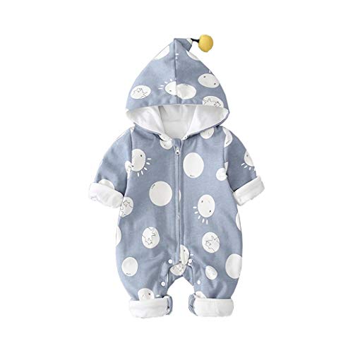 DorkasDE Baby Strampler Neugeborene Kleinkinder Strampleranzug Overall Cartoon Jumpsuit Frühling Herbst Babykleidung mit Kapuze (Größe 73 (Höhe 55-60cm), Blau) von DorkasDE