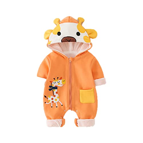 DorkasDE Baby Strampler Neugeborene Kleinkinder Strampleranzug Overall Cartoon Jumpsuit Frühling Herbst Babykleidung mit Kapuze (Größe 80 (Höhe 65-70cm,Gewicht 8-10 KG), Giraffe Orange) von DorkasDE