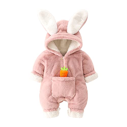 DorkasDE Baby Strampler Schneeanzug Junge Mädchen Overall Jumpsuit Winter Babykleidung mit Kapuze, Rosa, Größe 73 (3-6 Monate) von DorkasDE