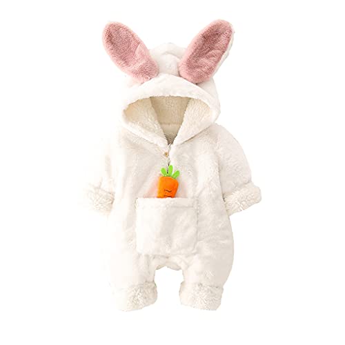 DorkasDE Baby Strampler Schneeanzug Junge Mädchen Overall Jumpsuit Winter Babykleidung mit Kapuze, Weiß, Größe 90 (9-12Monate) von DorkasDE