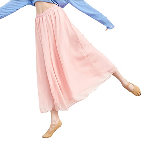 DorkasDE Damen Chiffon Tanzkleidung Tanzhosen Übungshosen Lose Tanz Hosen mit Leinen Futter Elastisch Tanzkleidung, Rosa, Einheitsgröße von DorkasDE