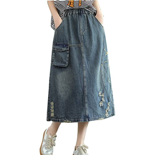 DorkasDE Damen Jeansrock Langer Rock Hohe Taille Denim Rock Vintage Sommer Rock von DorkasDE