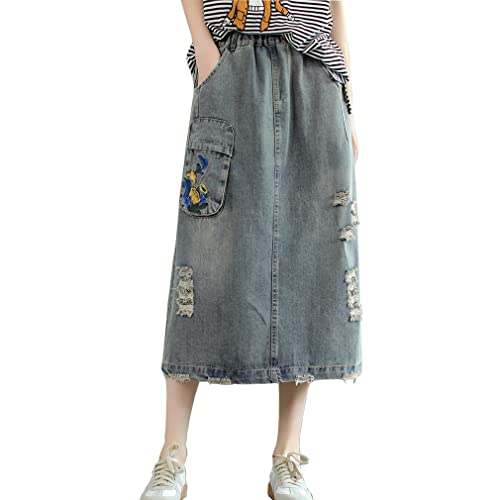 DorkasDE Damen Jeansrock Langer Rock Hohe Taille Denim Rock Vintage Sommer Rock von DorkasDE