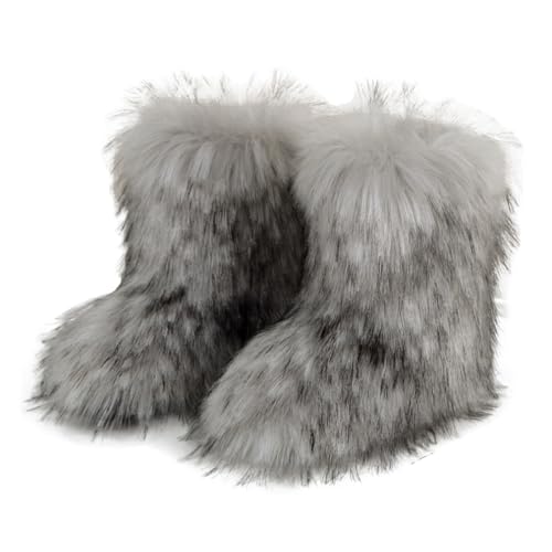 DorkasDE Damen Kunstpelz Schneestiefel Kunstfell Winterstiefeln Flache Stiefel Mid Stiefelschaft Winter Warme Schuhe von DorkasDE
