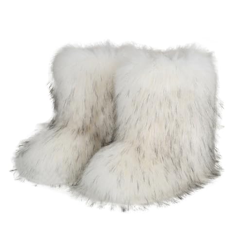 DorkasDE Damen Kunstpelz Schneestiefel Kunstfell Winterstiefeln Flache Stiefel Mid Stiefelschaft Winter Warme Schuhe von DorkasDE