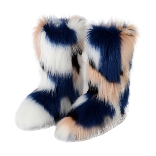 DorkasDE Damen Kunstpelz Schneestiefel Kunstfell Winterstiefeln Flache Stiefel Mid Stiefelschaft Winter Warme Schuhe von DorkasDE