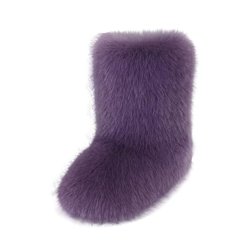 DorkasDE Damen Kunstpelz Schneestiefel Kunstfell Winterstiefeln Flache Stiefel Mid Stiefelschaft Winter Warme Schuhe von DorkasDE