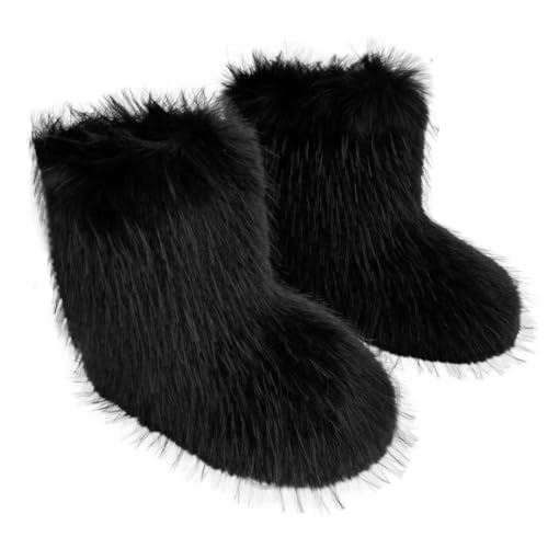 DorkasDE Damen Kunstpelz Schneestiefel Kunstfell Winterstiefeln Flache Stiefel Mid Stiefelschaft Winter Warme Schuhe von DorkasDE