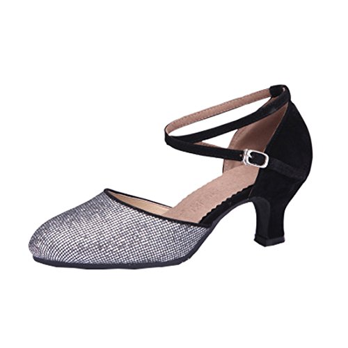 DorkasDE Damen Mädchen Tanzschuhe Latein Ballroom Tanz Schuhe Gummi Sohle mit 5.5cm Absatz von DorkasDE