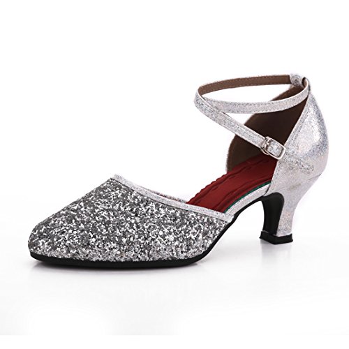 DorkasDE Damen Mädchen Tanzschuhe Latein Ballroom Tanz Schuhe Gummi Sohle mit 5.5cm Absatz von DorkasDE