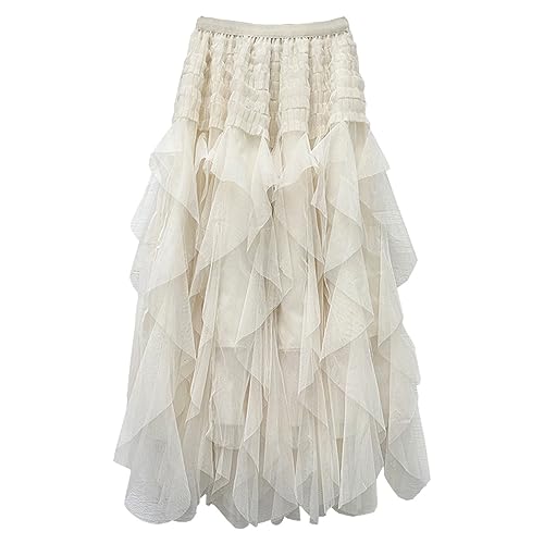 DorkasDE Damen Tüllrock Lang Mesh Rock Hohe Taille Elastischer-Taillen Gefalteter Schlank Sommer Rock von DorkasDE