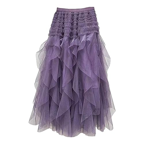 DorkasDE Damen Rock Mädchen Lang Mesh Rock Hohe Taille Elastischer Taillen-Rock Gefalteter Schlank Rock Sommer Rock von DorkasDE