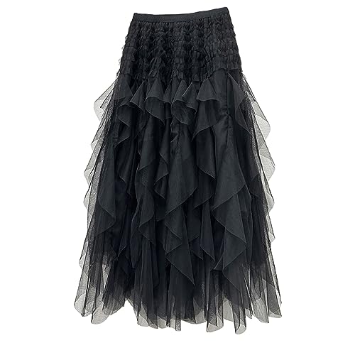 dorkasde Damen Rock Mädchen Lang Mesh Rock Hohe Taille Elastischer Taillen-Rock Gefalteter Schlank Rock Sommer Rock Schwarz von DorkasDE