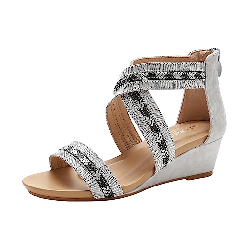 DorkasDE Damen Sandalen Sandaletten Keilsandalen Sommerschuhe Bohemia Sandalen Strandschuhe von DorkasDE