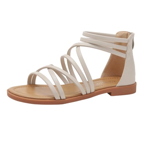 DorkasDE Damen Sandalen Sommerschuhe Bohemia Flache Sandalen Strandschuhe(Beige,38) von DorkasDE