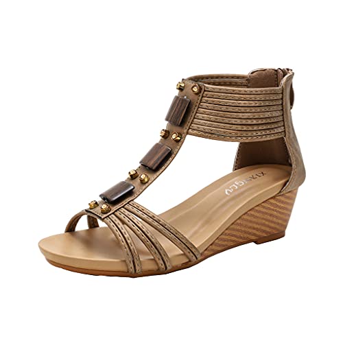 DorkasDE Damen Sandalen Sandaletten Keilsandalen Sommerschuhe Bohemia Sandalen Strandschuhe von DorkasDE