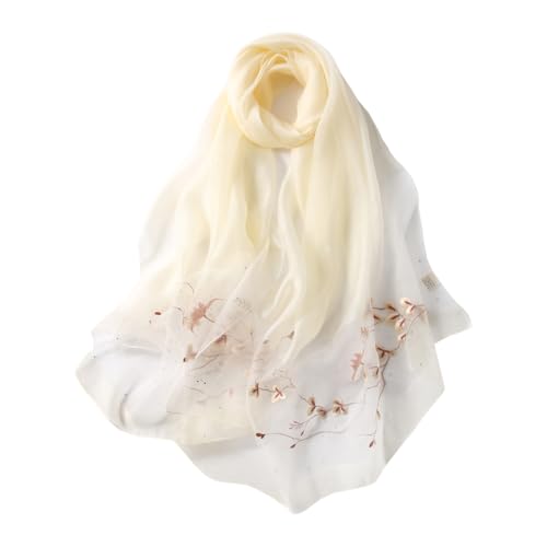 DorkasDE Damen Seidentuch Schal lange Stola Stickerei Leicht Schal aus Seide & Baumwolle Meterial 90 * 190cm von DorkasDE