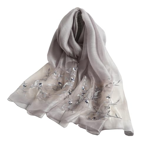 DorkasDE Damen Seidentuch Schal lange Stola Stickerei Leicht Schal aus Seide & Baumwolle Meterial 90 * 190cm von DorkasDE