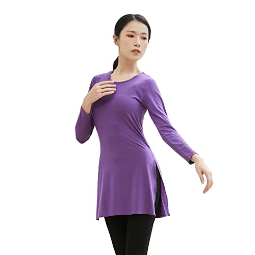 DorkasDE Damen Tanzkleidung Tanz T-Shirt Modal Training Kleidung Lose Moderne Tanzkleidung Saumschlitz Übungskleidung von DorkasDE