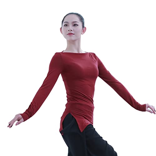 DorkasDE Damen Tanzkleidung Tanz T-Shirt Modal Training Kleidung Lose moderne Tanzkleidung Saumschlitz Übungskleidung von DorkasDE