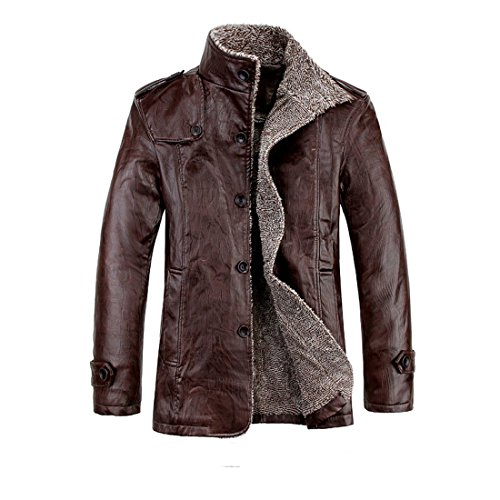 DorkasDE Herren Mantel Wintermantel Jacke Winterjacke Baumwollgefuetterte Mantel PU Material von DorkasDE