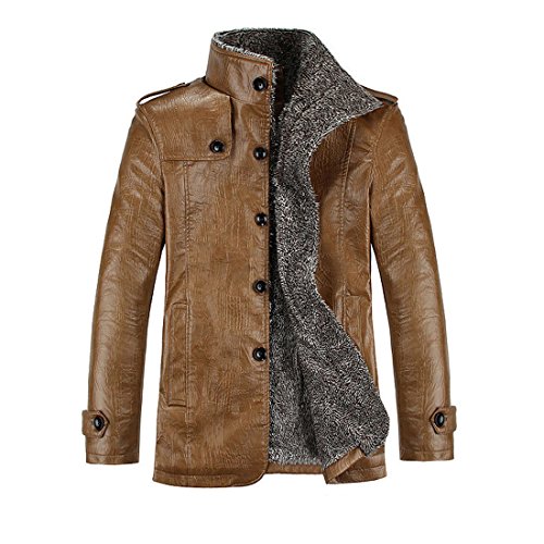 DorkasDE Herren Mantel Wintermantel Jacke Winterjacke Baumwollgefuetterte Mantel PU Material von DorkasDE