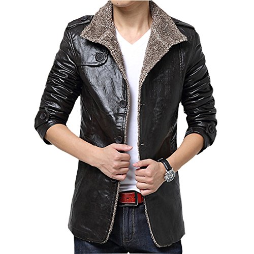 DorkasDE Herren Mantel Wintermantel Jacke Winterjacke Baumwollgefuetterte Mantel PU Material von DorkasDE