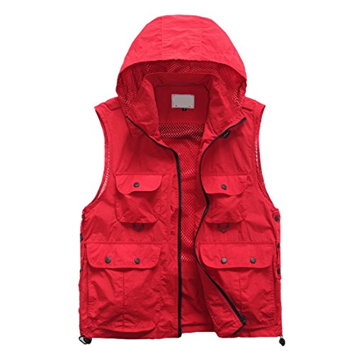 DorkasDE Herren Weste Outdoor Weste Ärmellos Outwear Multi Pockets mit Kapuze von DorkasDE