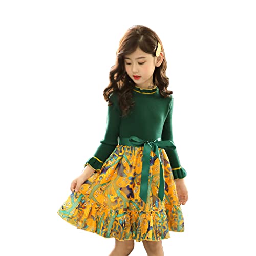 DorkasDE Mädchen Kleid Kinder Pullover Prinzessinnen Kleid Frühling und Herbst Blumenrock von DorkasDE
