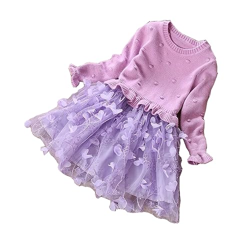 DorkasDE Mädchen Kleid Kinder Pullover Prinzessinnen Kleid Frühling und Herbst Netzrock (130cm(Etiketengröße 140), Lila) von DorkasDE