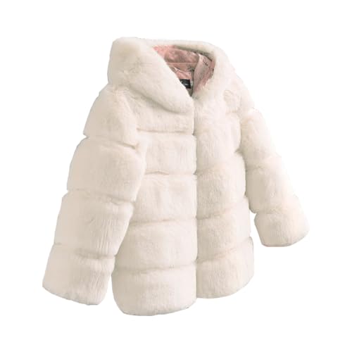 DorkasDE Mädchen Mantel Winterjacke Kunstpelz Jacke Fellmantel Warm Jacke mit Kapuze (Beige, EU 128/134 (Etikett 140)) von DorkasDE