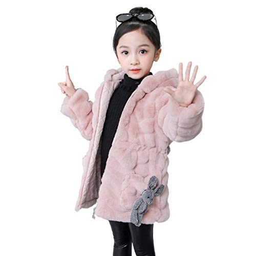 DorkasDE Mädchen Mantel Winterjacke Kunstpelz Jacke Fellmantel Warm Jacke mit Kapuze(Rosa,EU 146/152 (Etikett 160) von DorkasDE